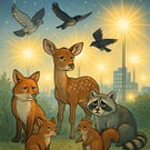 cartoon image of birds and animals upset by too much artificial light