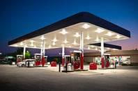 gas station with bright canopy lights